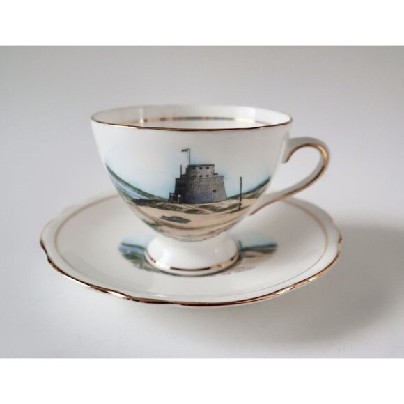 Teacup and Saucer Vintage Martello Tower  Lancaster New Brunswick Souvenir Fine - Picture 1 of 5